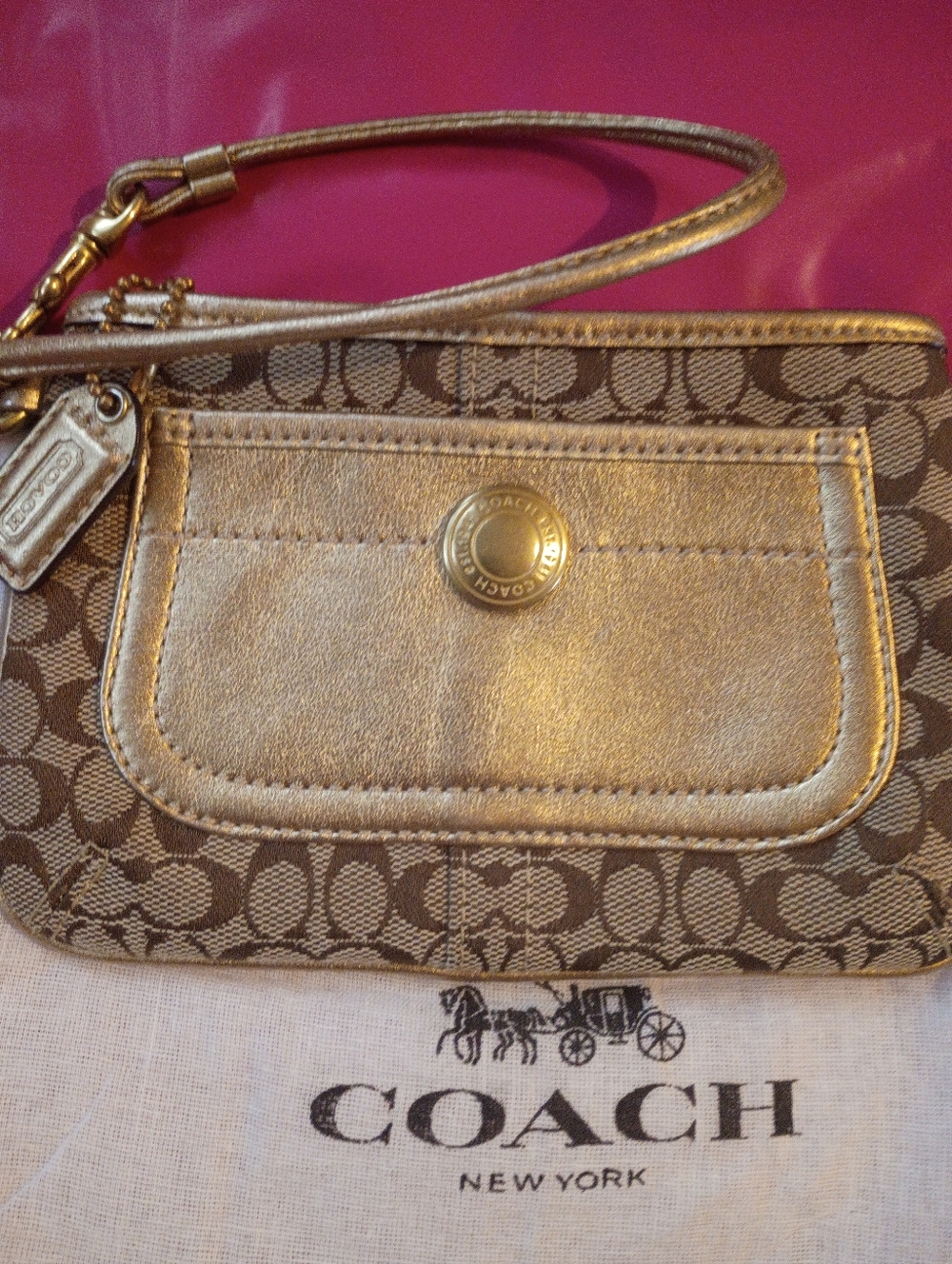 Coach Signature Canvas Tattersall Lined Wristlet